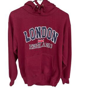 Zone One London England Hoodie Womens Medium Maroon Stitched Travel Europe